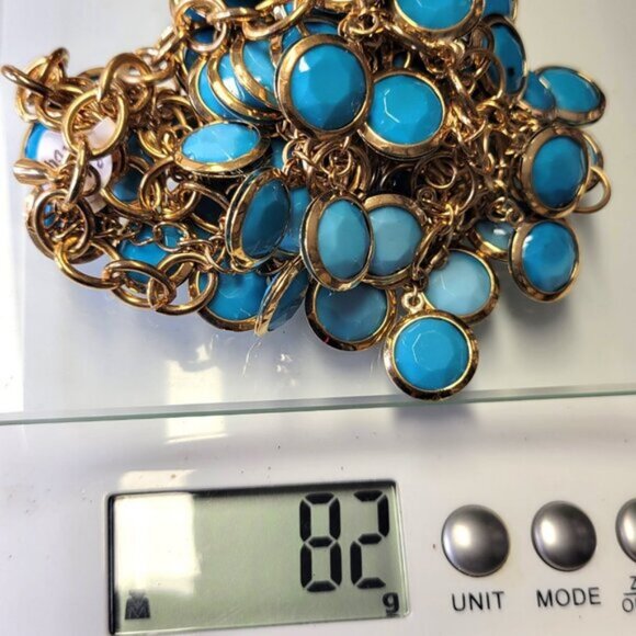 Blue Choker Gold Tone Resin Pendant Fashion Bib Statement Necklace - Picture 5 of 5